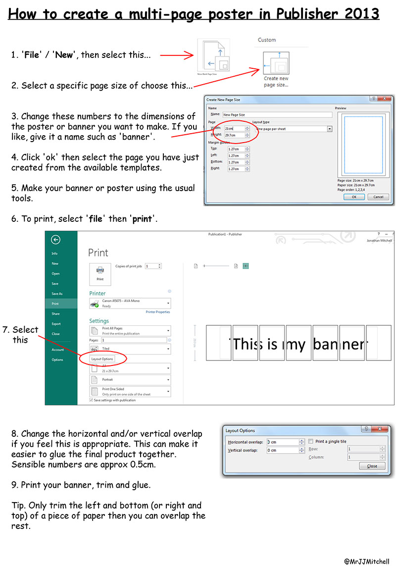 How To Print A Poster Or Banner Across Multiple Pages In Publisher Jonathan Mitchell Ict